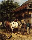 Wouterus Verschuur Jr Two Horses By A Stable painting